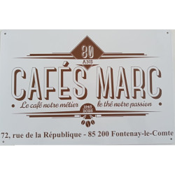 Plaque métal publicitaire CAFES MARC 80 ans