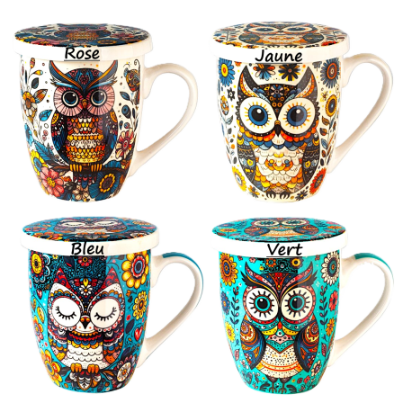 Tisanière en porcelaine " Chouette " avec filtre inox